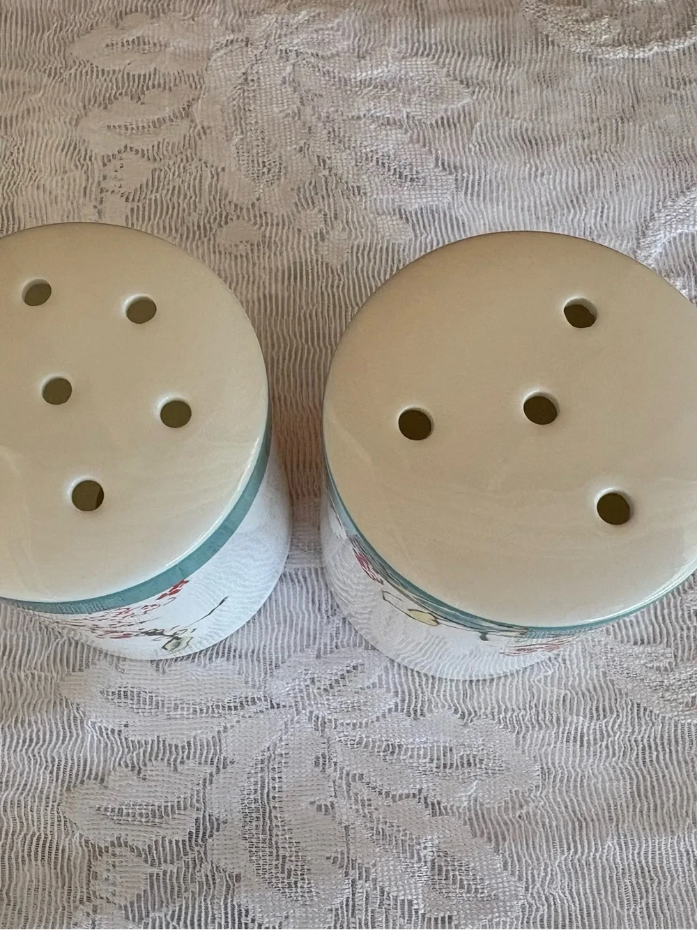 Lenox Chirp Cylinder Salt & Pepper Shakers Set Simply Fine Porcelain Bird Floral